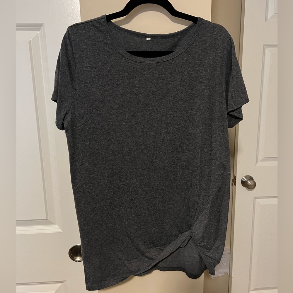 Women's Knot Twisted T-Shirt Crewneck Tunic Tops Casual Short Sleeve Dark Grey